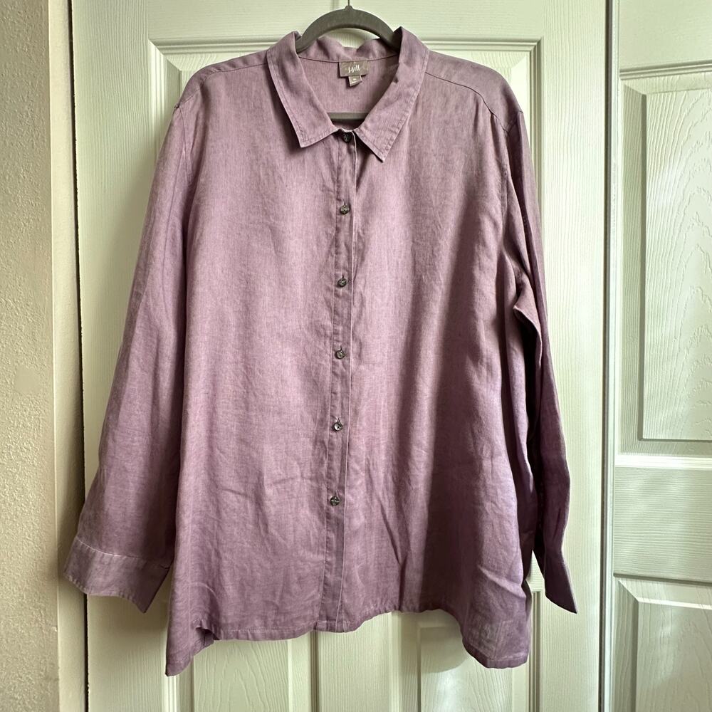 J Jill Womens XL Lavender 100% Linen Button Down Long Sleeve Collared Shirt READ